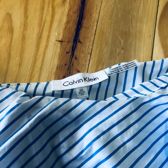 Calvin Klein Woman Swanky One-shoulder Ruffle Top Long Sleeves Blue/White Sz XS - Picture 5 of 8